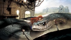 Animals hood snakes ruins Swords hugging closed eyes brunettes 