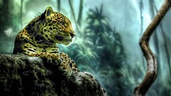 Animals jungle Leopards rocks