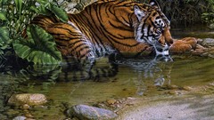 Animals jungle Tigers ripples artwork realistic
