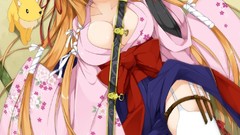 Animals Katana glasses kimono Swords anime girls blue eyes 