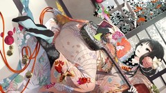 Animals kimono instruments braids pantyhose black hair