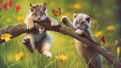 Animals lynx artwork Butterflies