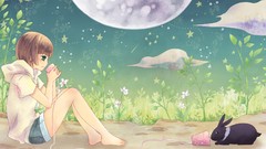 Animals moon Anime anime girls Bunnies