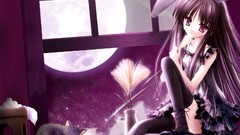 Animals moon cats Anime dress anime girls brunettes tights 
