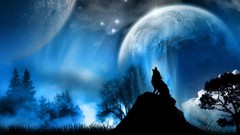 Animals night moon Wolves artwork