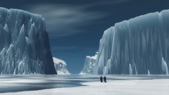 Animals Penguins glacier digital art valleys