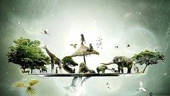 Animals plates Giraffes elephants Lions Desktopography