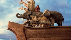 Animals ships elephants Noah's Ark artwork