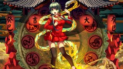 Animals snakes dress Bells red dress buildings lanterns 