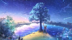 Animals space art anime girls Trees nature sky night