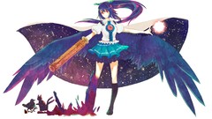 Animals Stars cats weapons Birds wings red eyes bows long hair 