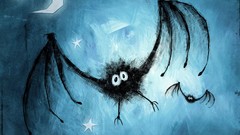 Animals Stars simple wings blue background bats artwork