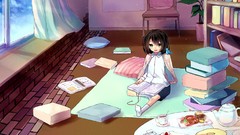 Animals tea woman children Birds Books food cakes green eyes 