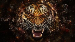 Animals tiger Mammals big cats digital art broken glass