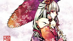 Animals Umbrellas white hair red eyes kimono long hair anime 