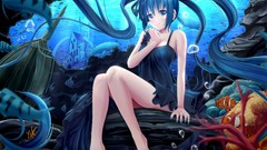 Animals water bubbles fish dress underwater Ribbons sitting 