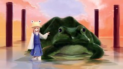 Animals water clouds Birds logs hats goddess Frogs lakes 