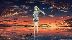 Animals water clouds sky cats Anime red eyes skirts anime girls 