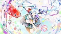 Animals water fish goldfish Ribbons water drops schoolgirls 