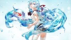 Animals water fish goldfish water drops schoolgirls bows 