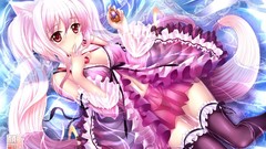 Animals water pink red eyes pink hair anime girls tails panties