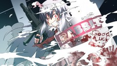 Animals weapons Guns blood Anime shield white hair red eyes 