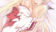 Animals white beds blondes blue hair anime girls tails 