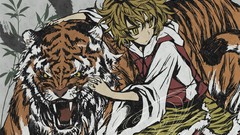 Animals wind Plants dress grin fangs Tigers blondes anime girls 