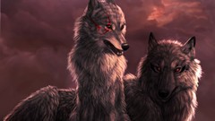 Animals Wolves red eyes artwork
