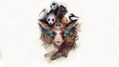 Animals woman abstract white background faces artwork Simple 