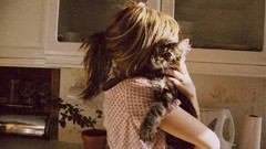 Animals woman cats embrace kitchen brunettes pets