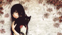 Animals woman cats schoolgirls long hair green eyes school 