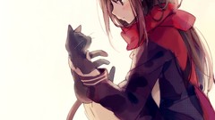 Animals woman cats socks skirts scarfs blush smiling long hair 