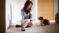 Animals woman Dogs Cameras