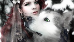 Animals woman Dogs fantasy art
