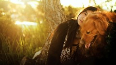 Animals woman Dogs pets