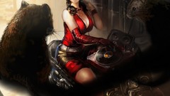 Animals woman headphones brunettes Rats artwork motorbikes