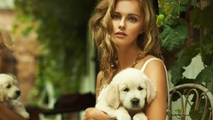 Animals woman Puppies Dogs blondes
