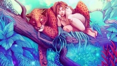 Animals woman sleeping jungle artwork