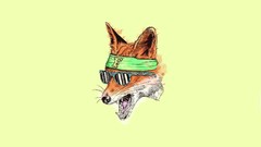 Animals yellow background sunglasses drawings foxes minimalistic
