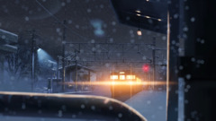 Anime 5 centimeters per second winter snow train lights night