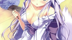 Anime animal ears tateha cleavage yukata kitsunemimi