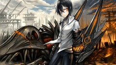 Anime anime boys dark hair red eyes