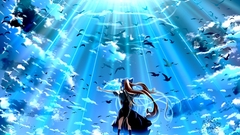 Anime anime girls air Stars Birds deserted Island cyan blue sky