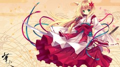 Anime anime girls animal ears miko capura lin Japanese clothes 