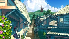 Anime anime girls artwork Japanese architecture