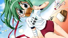 Anime anime girls bandages green hair galge meganekko bandaids 