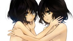 Anime anime girls black hair nude Simple Background eyepatch 