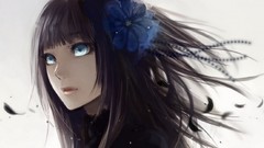 Anime anime girls blue eyes black hair Simple Background