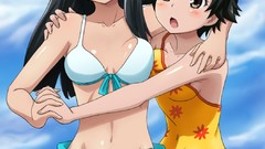 Anime anime girls blue eyes brown eyes skies black hair saten 